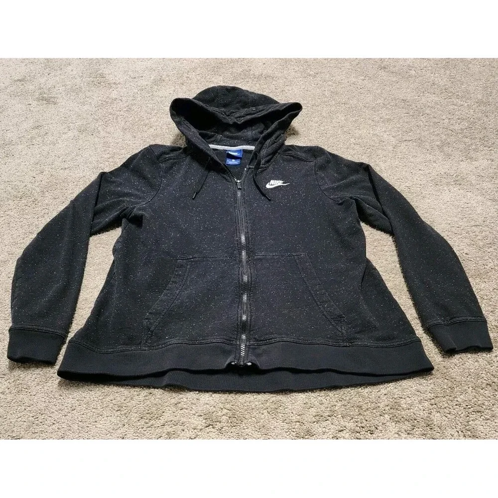 Rare Y2K Nike Speckled Hoodie Full‎ Zip Jacket Womens Medium Black - Picture 8 of 16
